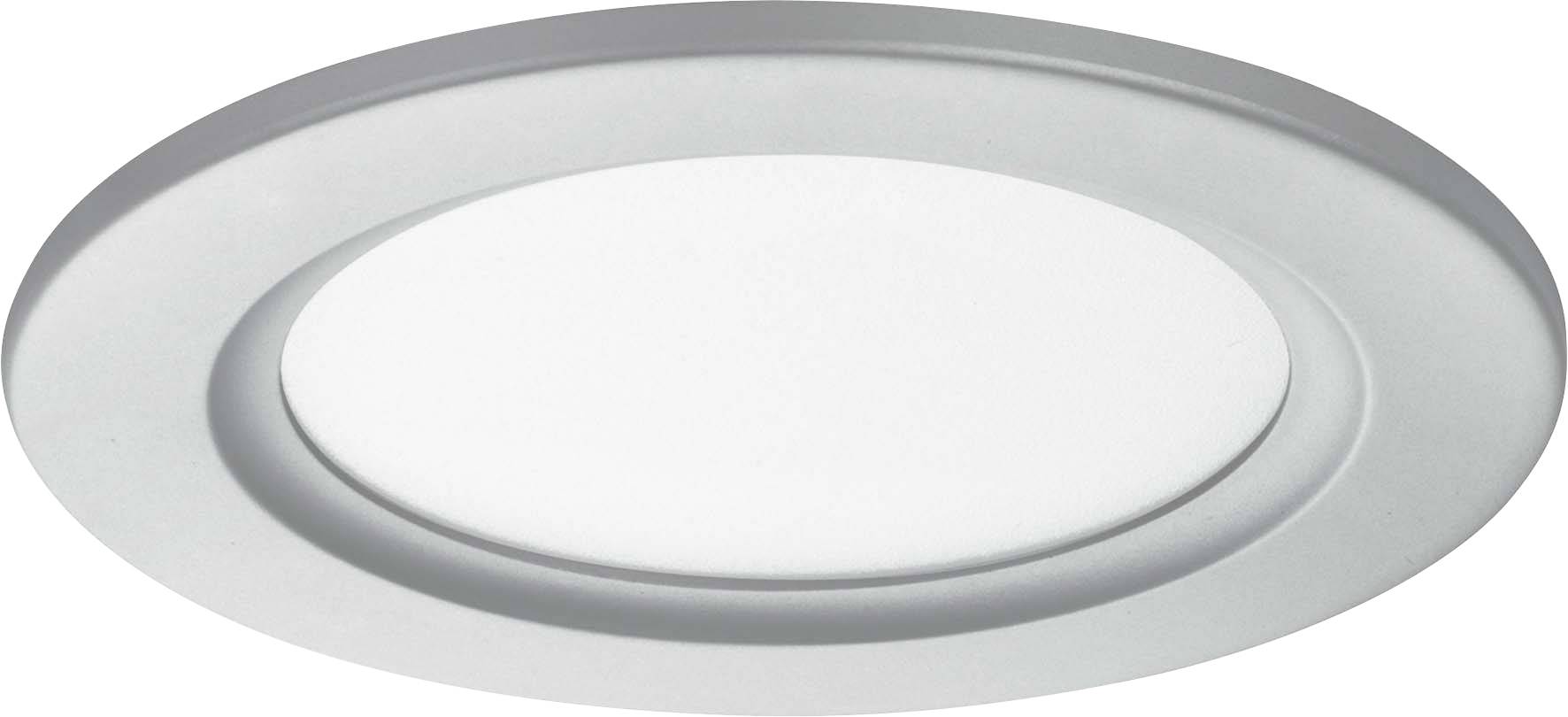Ein runder, flacher LED-Deckenstrahler mit silberfarbenem Rand und weißem Lichtaustritt, geeignet zur Deckenmontage in Innenräumen.