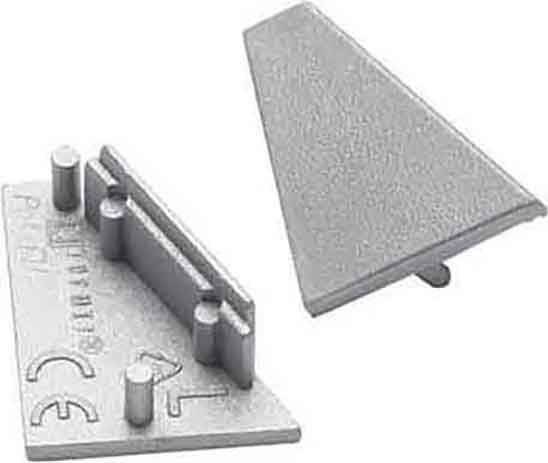 Zwei graue Metallwinkel mit erhabenen Markierungen und Stiften, möglicherweise zur Befestigung oder Verbindung von Bauteilen.