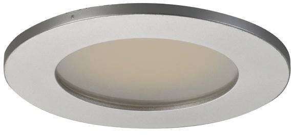 Runde, flache LED-Deckenleuchte in silberner Metallfassung, für moderne Innenräume.