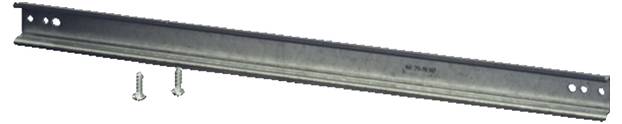 Metallschiene mit zwei Schrauben, die zur Wandbefestigung verwendet werden kann.