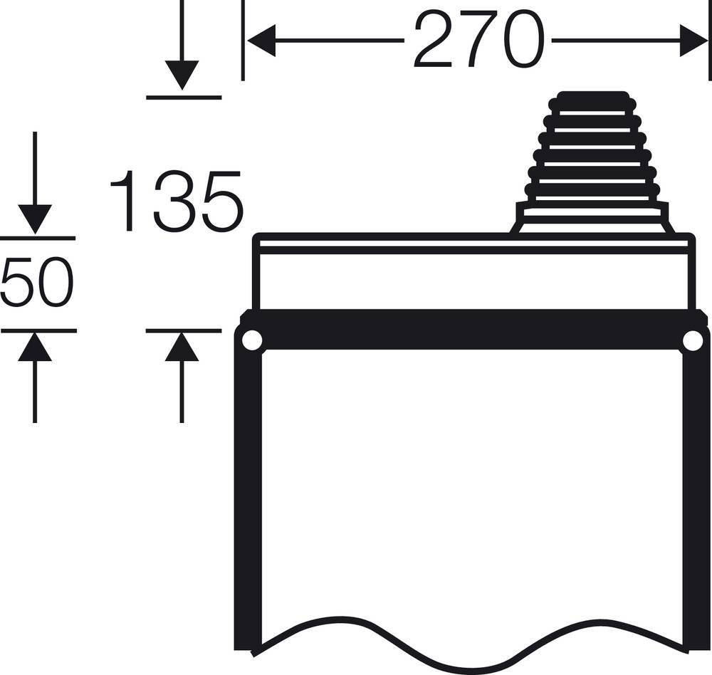 Querschnittszeichnung eines technischen Bauteils mit Maßen: Breite 270 mm, Höhe 135 mm und gesonderte Höhe 50 mm.