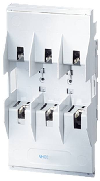 Ein weißer Sicherungshalter mit drei Einschüben für Sicherungen, die Stromkreise schützen. Geeignet für industrielle Anwendungen.