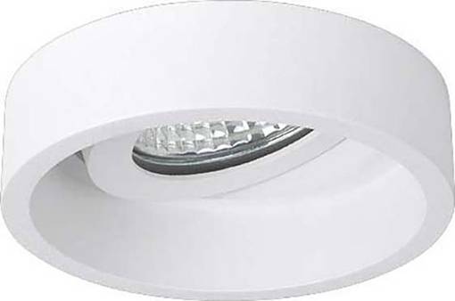 Eine runde, weiße Deckenlampe mit einem klaren Glasreflektor, montiert in diskreter, moderner Fassung.