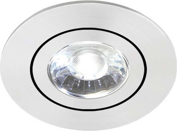 Einbauleuchte mit silbernem Rand und hellem LED-Licht, geeignet für Deckeninstallationen in modernen Innenräumen.