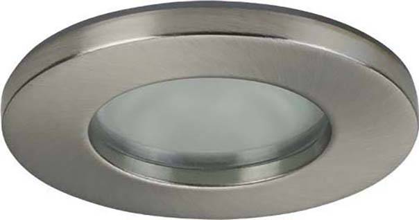 Kreisförmiger, silberfarbener LED-Deckeneinbaustrahler mit klarem Glaseinsatz, geeignet für moderne Innenbeleuchtung.