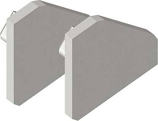 Zwei dreieckige, graue Betonblöcke stehen nebeneinander. Sie sind schlicht und symmetrisch, ohne sichtbare Details oder Muster.