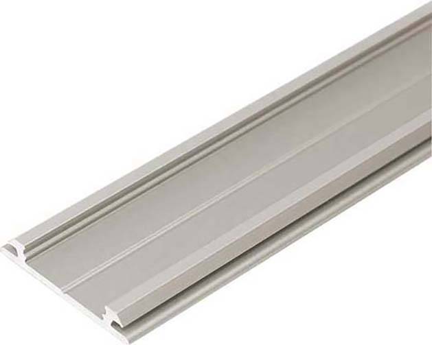 Aluminiumprofil mit Nut, verwendet für mechanische Konstruktionen oder Befestigungen, zeigt eine silberne, rechteckige Form.