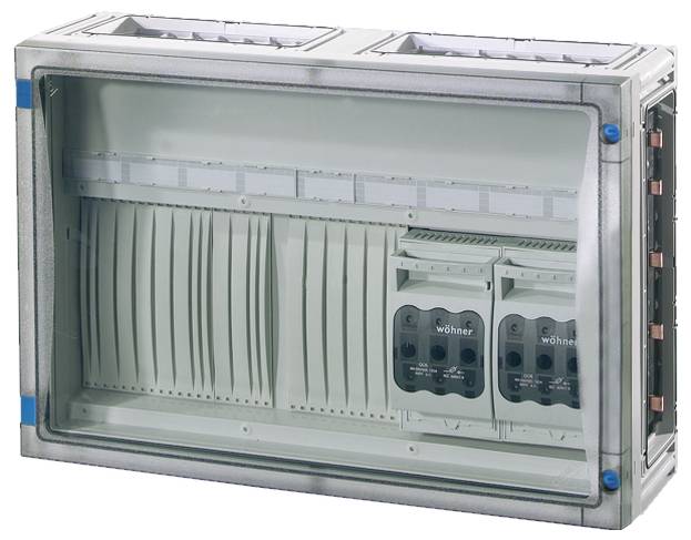Elektrischer Schaltschrank mit montierten Sicherungen und Trennschaltern, bereit zur Installation in einem elektrischen System.