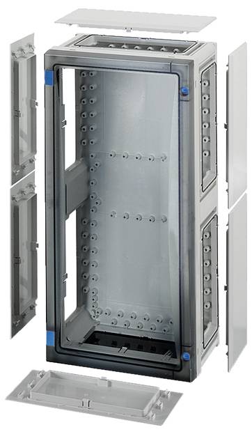 Gehäuse für elektronische Schaltschränke, geöffnet mit abnehmbaren Seiten- und Oberteilen. Geeignet für Montage von Technikkomponenten.