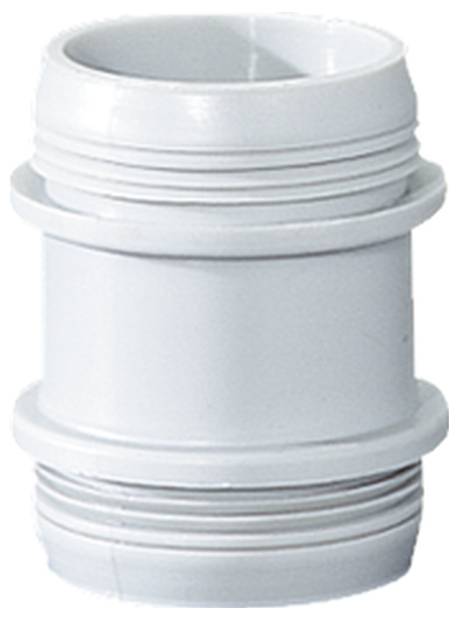 Ein weißer, zylindrischer Adapter aus Kunststoff mit Rillen, geeignet für Verbindungszwecke in Sanitär- oder Bauanwendungen.