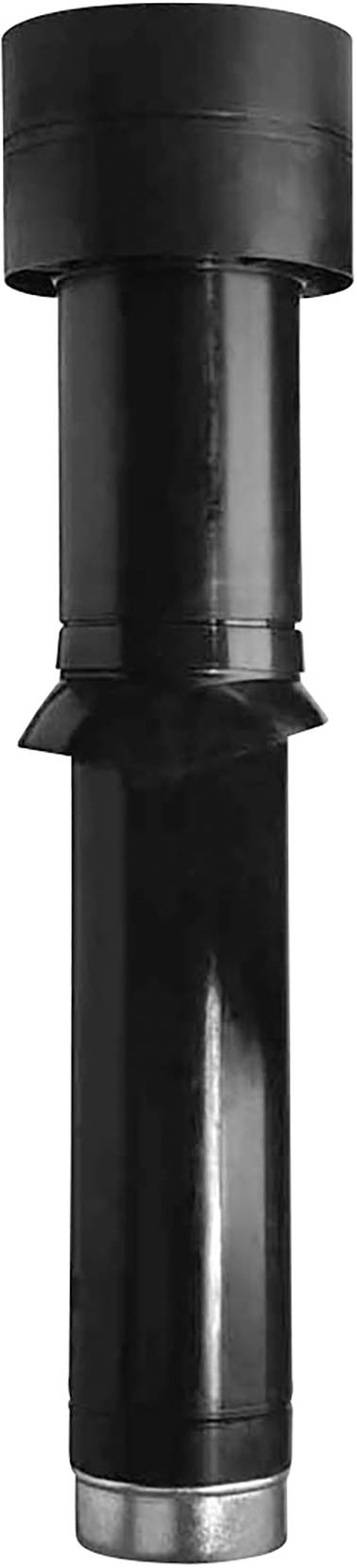 Ein schwarzer Zylinder, bestehend aus mehreren Abschnitten, mit einem breiteren oberen Ende.