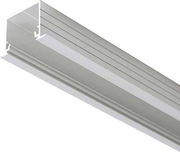Aluminiumprofil zur Aufnahme von LED-Streifen, länglich, mit Kühlrippen für Wärmeableitung und mattem Finish.