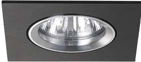 Schwarze Einbaulampe mit silbernem, runden Rahmen und durchsichtigem Glas, geeignet für Deckenmontage in Innenräumen.