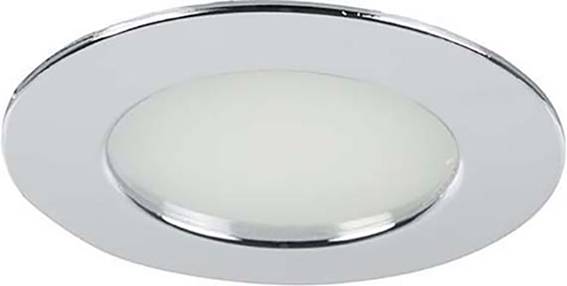 Ein runder LED-Deckeneinbauspot mit silbernem Rahmen und mattierter Abdeckung, geeignet für moderne Innenraumbeleuchtung.
