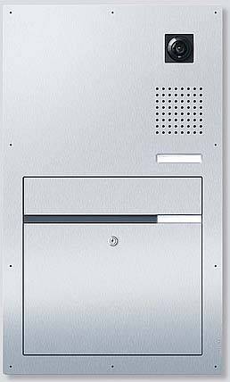 Einbruchssichere Gegensprechanlage aus Metall mit Lautsprecher und Kamera, montiert an einer Wand.