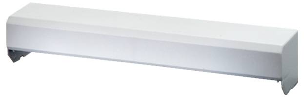 Ein rechteckiger, weißer Gegenstand mit abgerundeten Ecken in Form einer länglichen Box, möglicherweise eine Leuchte oder Abdeckung.