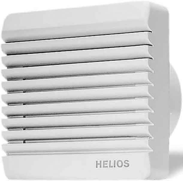 Weiße Lüftungsabdeckung mit horizontalen Lamellen, Aufschrift 'HELIOS' unten rechts.