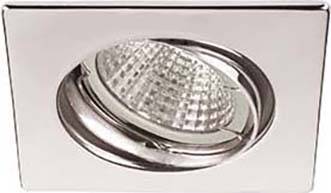 Rechteckige, verchromte Einbaulampe mit integriertem, gerastertem Leuchtmittel, geeignet für moderne Innenbeleuchtung.