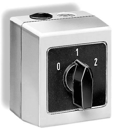Schalter zur Steuerung mit drei Positionen: 0, 1, 2. Der Drehknopf zeigt auf die Null-Position.