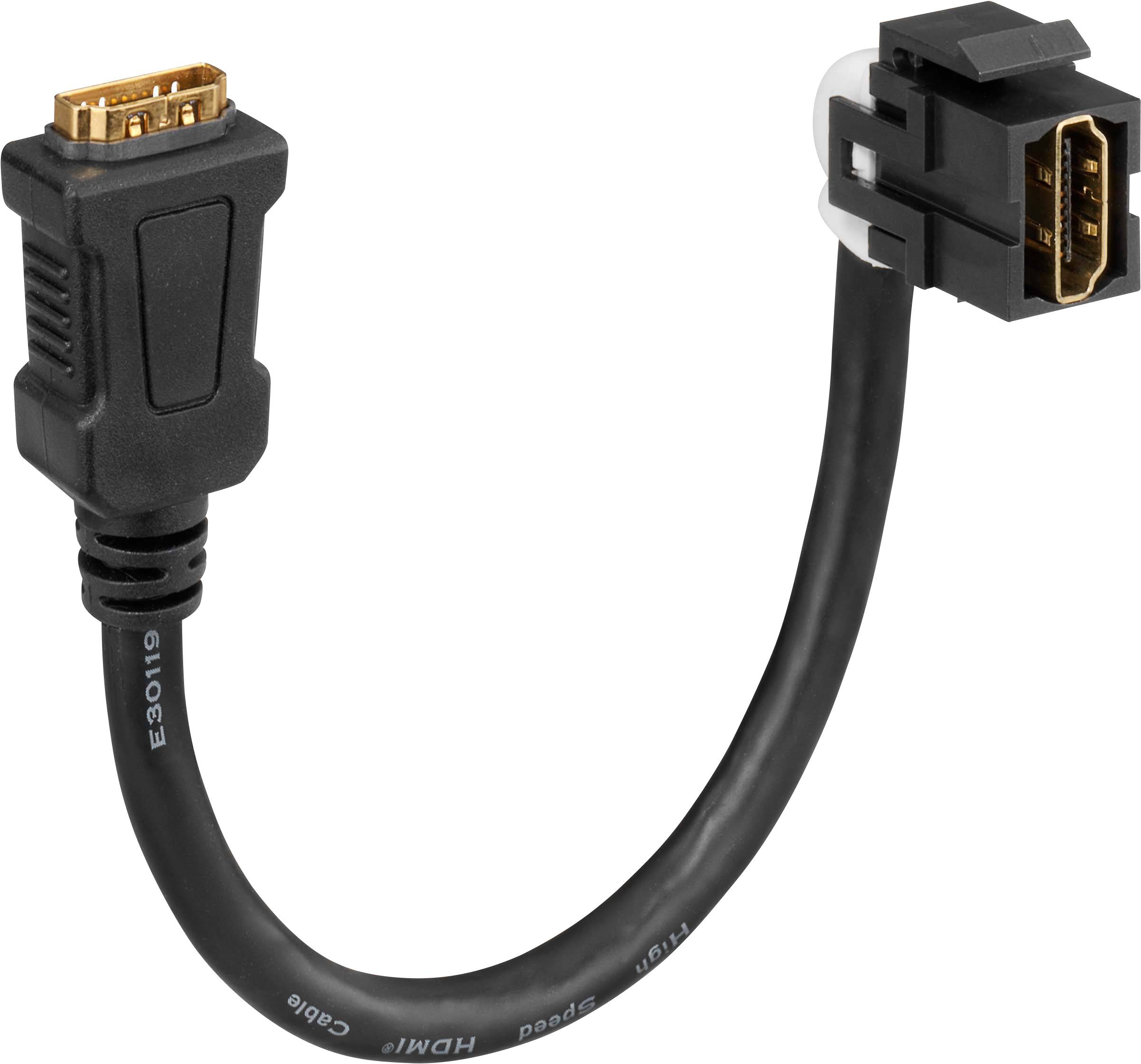 Ein kurzes, schwarzes Kabel mit zwei HDMI-Steckern an den Enden, geeignet für die Übertragung von Audio- und Videosignalen.