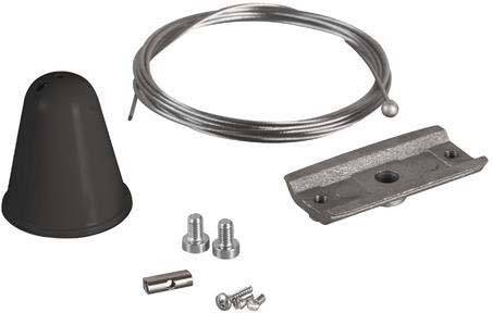 Ein Metallkabel-Set mit Konus, Kabel und Befestigungsmaterial, geeignet für DIY-Projekte oder Fahrradzubehör-Reparaturen.