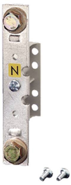 Eine Metallklemme mit Schraubanschlüssen und einem gelben 'N'-Label für Neutralleiter. Geeignet für elektrische Installationen.