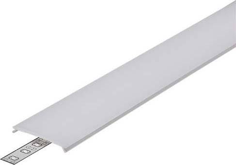 Ein weißes LED-Profil aus Aluminium mit einer lichtdurchlässigen Abdeckung, geeignet zur Montage von LED-Streifen für indirekte Beleuchtung.