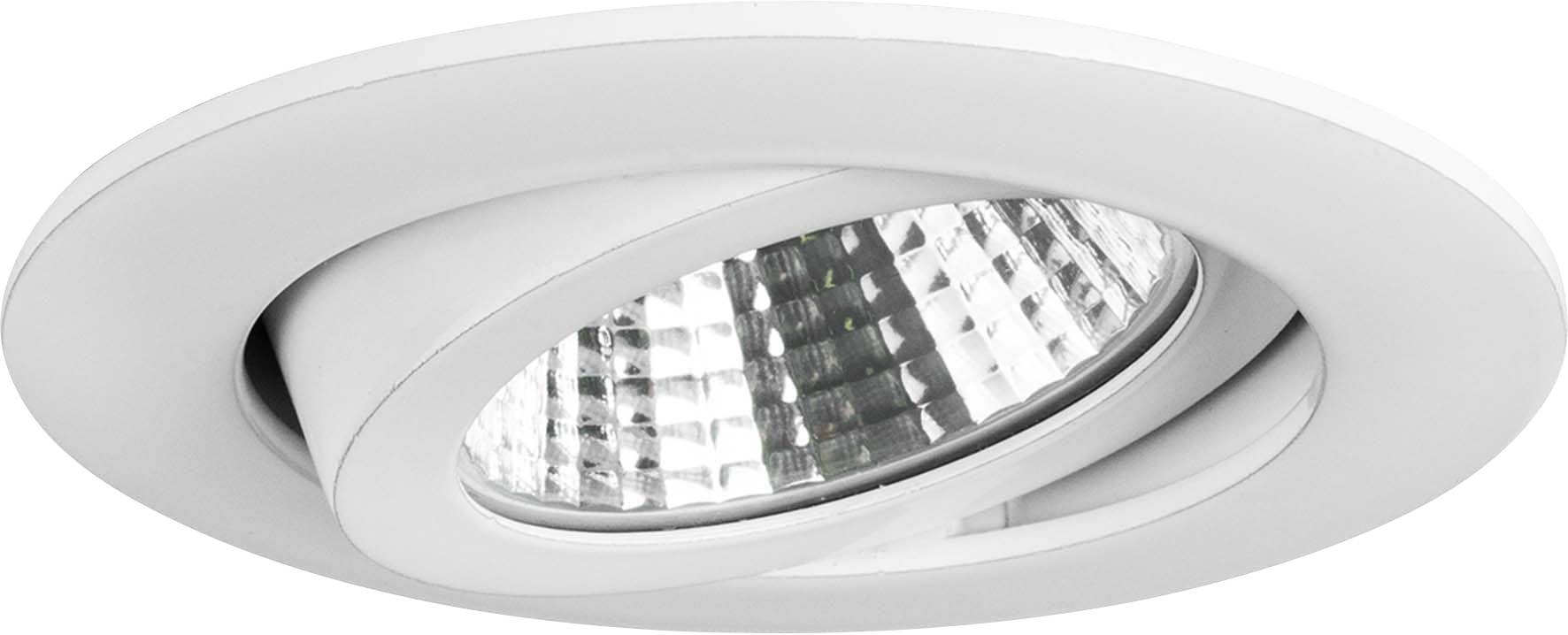 Einbaustrahler in Weiß mit schwenkbarem Design und reflektierender Innenseite, geeignet für moderne Wohnräume.