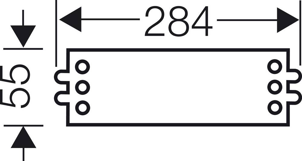 Technische Zeichnung eines rechteckigen Objekts mit Maßen: Länge 284 mm, Höhe 55 mm. Vier Bohrungen auf beiden Seiten.