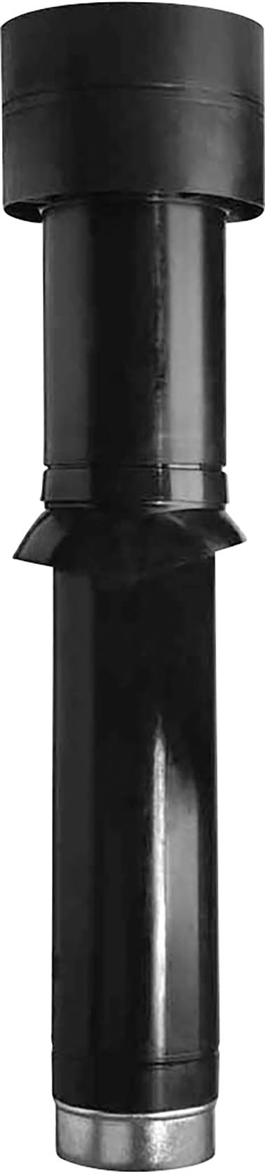 Eine schwarze, zylindrische Gartenbewässerungsdüse mit erweiterbarem Kopf für Sprinklersysteme. Ideal für Rasenpflege.