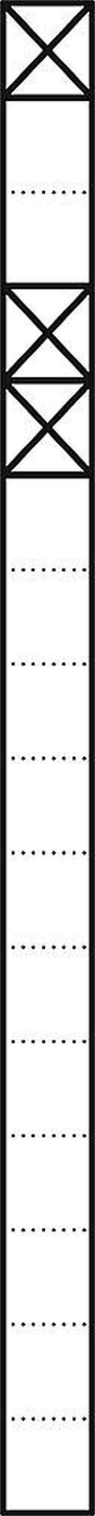 Diagramm eines mehrstöckigen Gebäudes mit sechs Stockwerken, bestehend aus offenen Treppenstufen, kleinen Plattformen und Leitern.