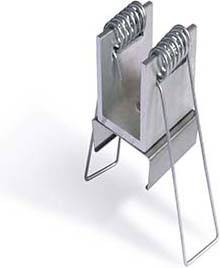 Metallische Federklemme mit zwei Armen und Spiralmechanismus. Geeignet zum Halten von Objekten oder als Befestigungsmittel.