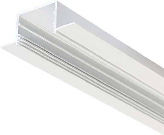 Ein weißes U-förmiges Deckenprofil für Trockenbau, zur Befestigung von Zwischenwänden oder Deckenplatten.