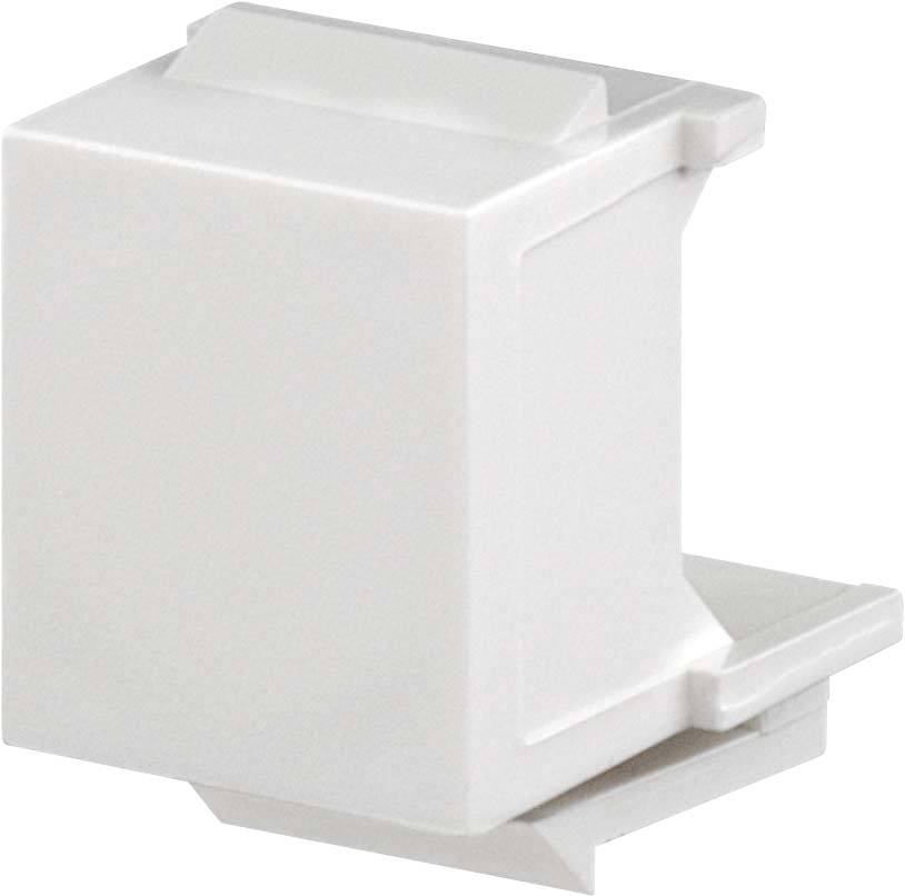 Ein weißer, rechteckiger Kunststoff-Adapter oder Steckverbinder mit abgerundeten Kanten, vermutlich Teil eines modularen Systems.