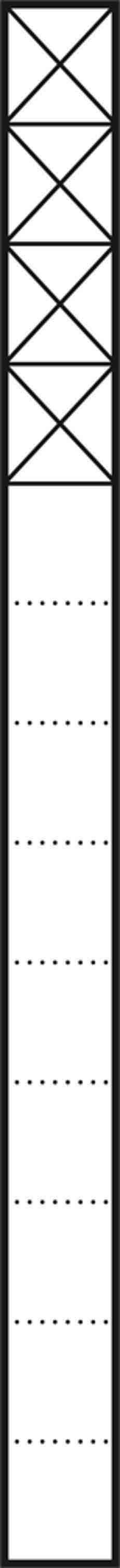 Muster aus diagonalen und horizontalen Linien in einem vertikalen Streifen, das abwechselnd Gitternetze und gepunktete Linien zeigt.