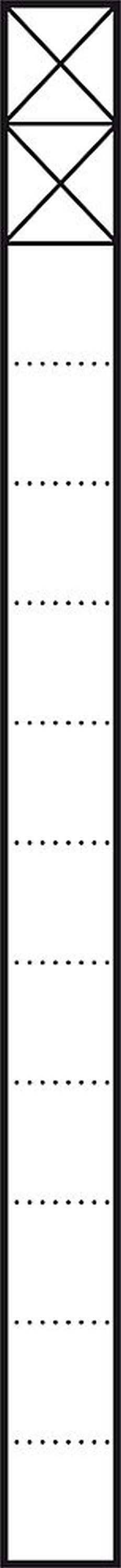 Langer, schmaler Balken mit abwechselnden durchgehenden und gestrichelten horizontalen Linien sowie diagonalen Linien oben.