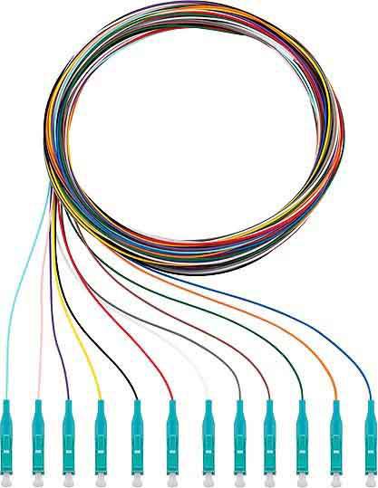 Rutenbeck 228040002 Glasfaser LWL Anschlusskabel [12x LC-Stecker - 12x offene Kabelenden] Multimode OM3