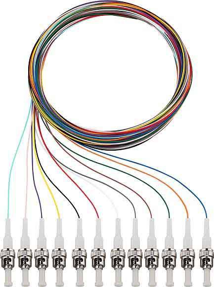 Rutenbeck 228041202 Glasfaser LWL Anschlusskabel [12x ST-Stecker - 12x offene Kabelenden] Singlemode OS2