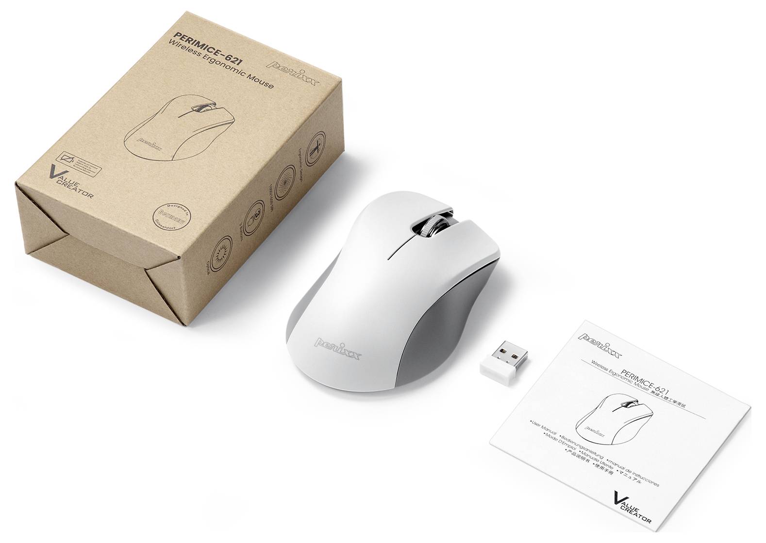 Perixx PERIMICE-621 Pink Ergonomische Maus Funk Rosa Geräuscharme Tasten