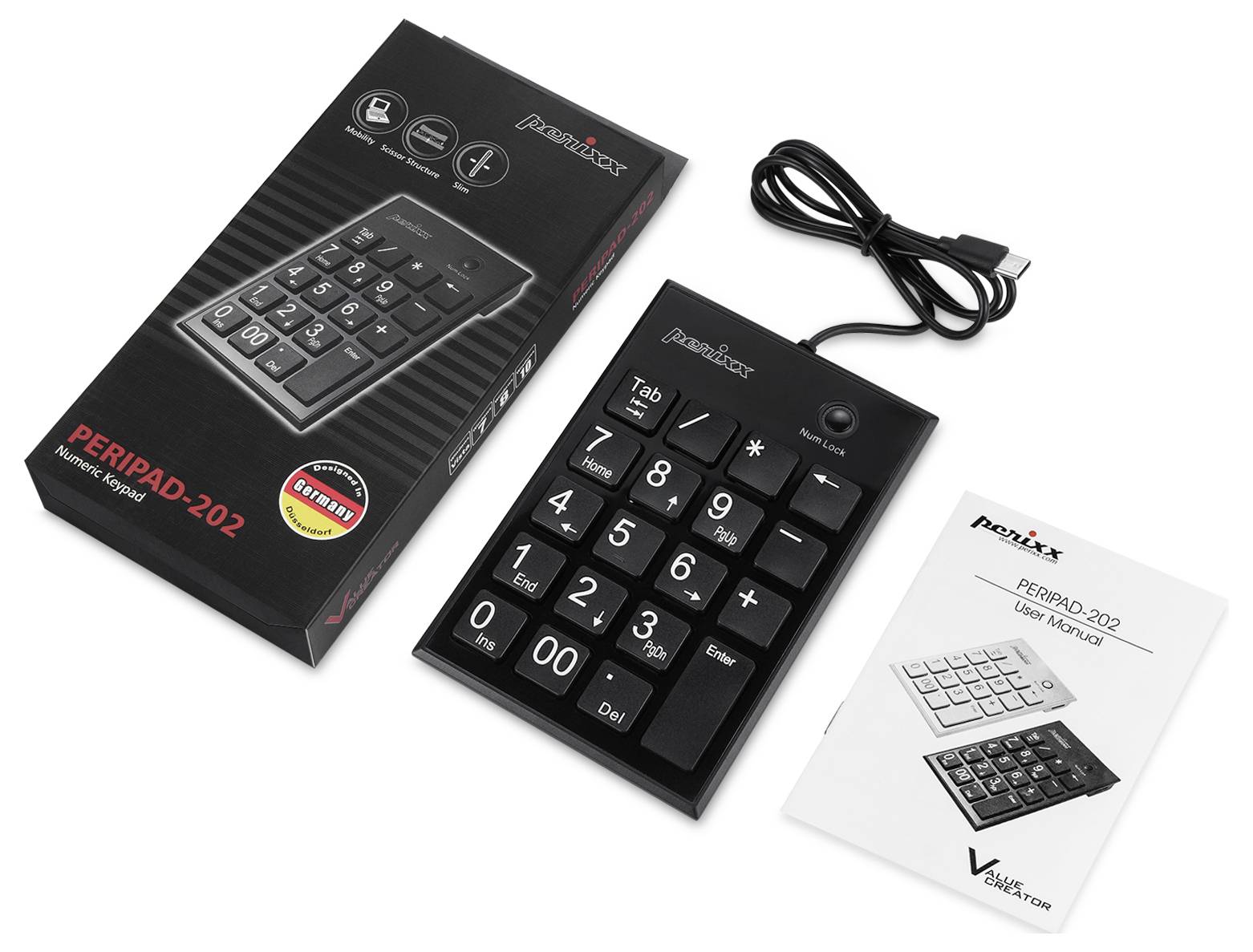 Perixx PERIPAD-202 C H Kabelgebunden Nummernblock USB-Hub Schwarz