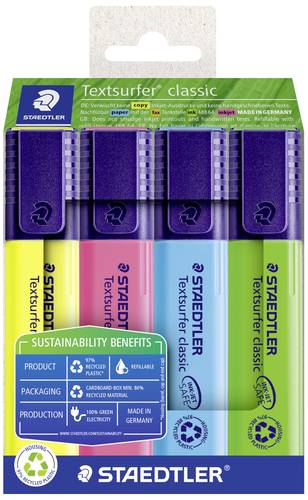 Staedtler Textmarker Textsurfer 364 RC4 farbig sortiert, Gelb, Pink, Blau, Grün 4St.