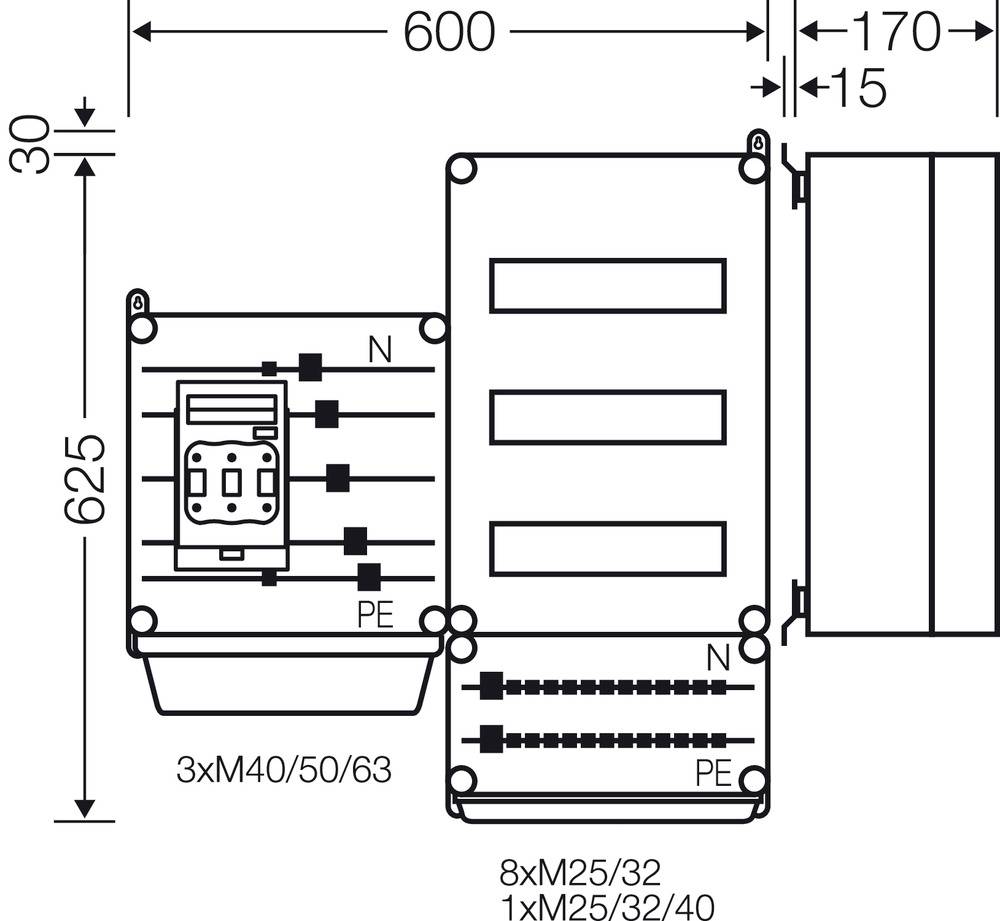 Hensel 20001166 Mi PV 6111 Verteilerschrank Aufputz Anzahl Reihen = 3 Inhalt 1St.