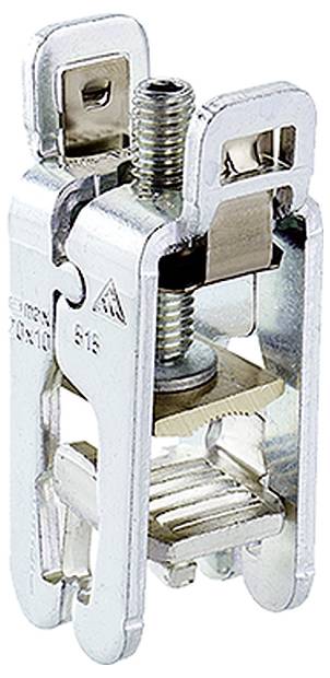 Metallbolzen und -klemme, möglicherweise Teil einer mechanischen Komponente oder Baugruppe, mit verschiedenen Schrauben und Halterungen.