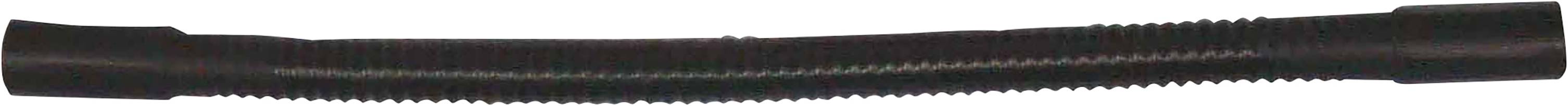 Ein schwarzer, flexibler Schlauch mit geripptem Design.