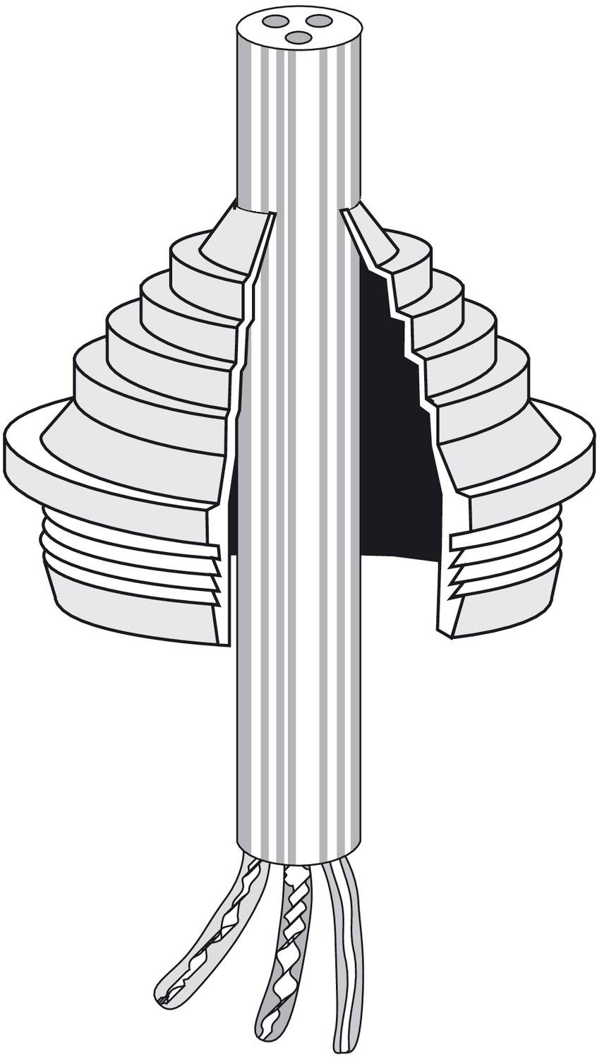 Illustration eines Kabels mit sichtbarem Querschnitt, das die einzelnen Drähte und Isolierung zeigt. Klarer Fokus auf Kabelaufbau.