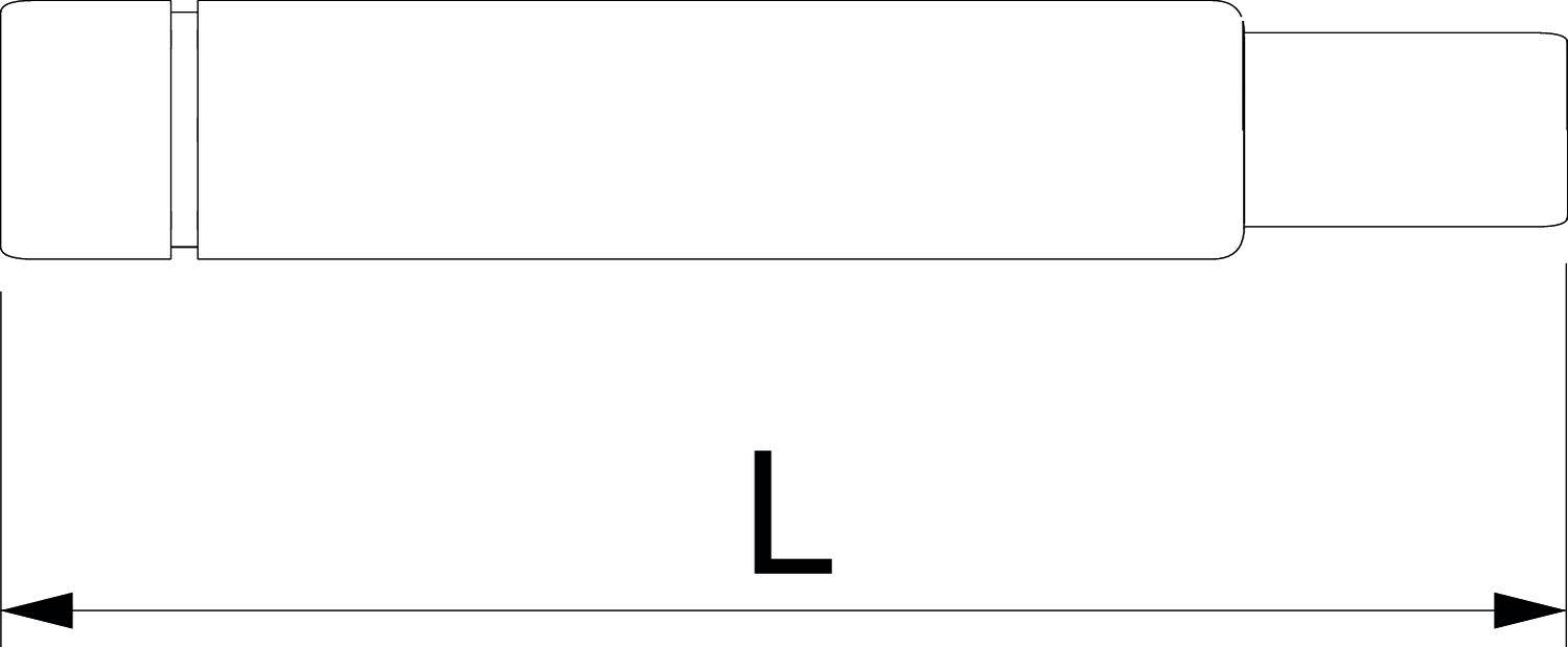 Skizze eines zylindrischen Objekts mit Länge L. Pfeile an beiden Enden zeigen die Länge.
