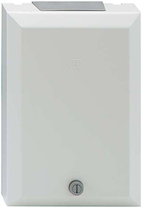 Rechteckiger grauer Kasten mit Drehgriff an der Unterseite, möglicherweise ein elektrisches Gehäuse oder Sicherungskasten.