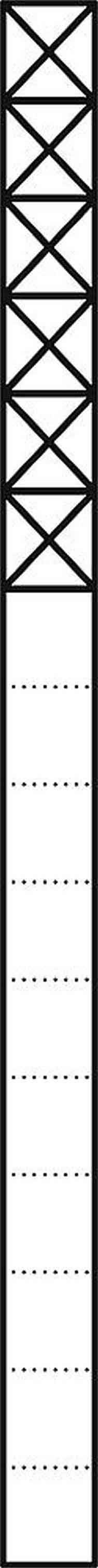 'Figur F, ergänzt durch das Verhalten der Träger über die Neigung', zeigt ein hohes Gittermuster mit Linien, gefolgt von Schichten von Punkten.