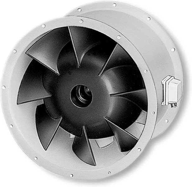 Industrie-Rohrventilator mit mehreren Flügeln, geeignet für Anwendungen in Lüftungssystemen, in einem weißen Gehäuse eingefasst.