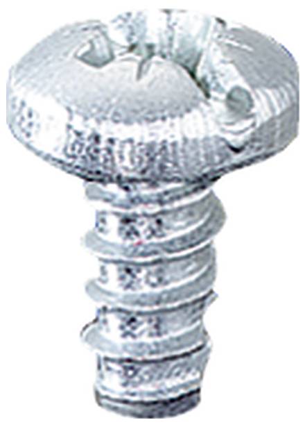 Metallschraube mit flachem Kopf und Kreuzschlitzantrieb. Sie hat ein kurzes, breites Gewinde, geeignet für Metall- oder Holzverbindungen.